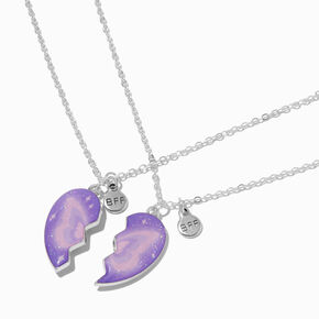 Best Friends Shadow Butterfly Split Heart Pendant Necklaces - 2 Pack,