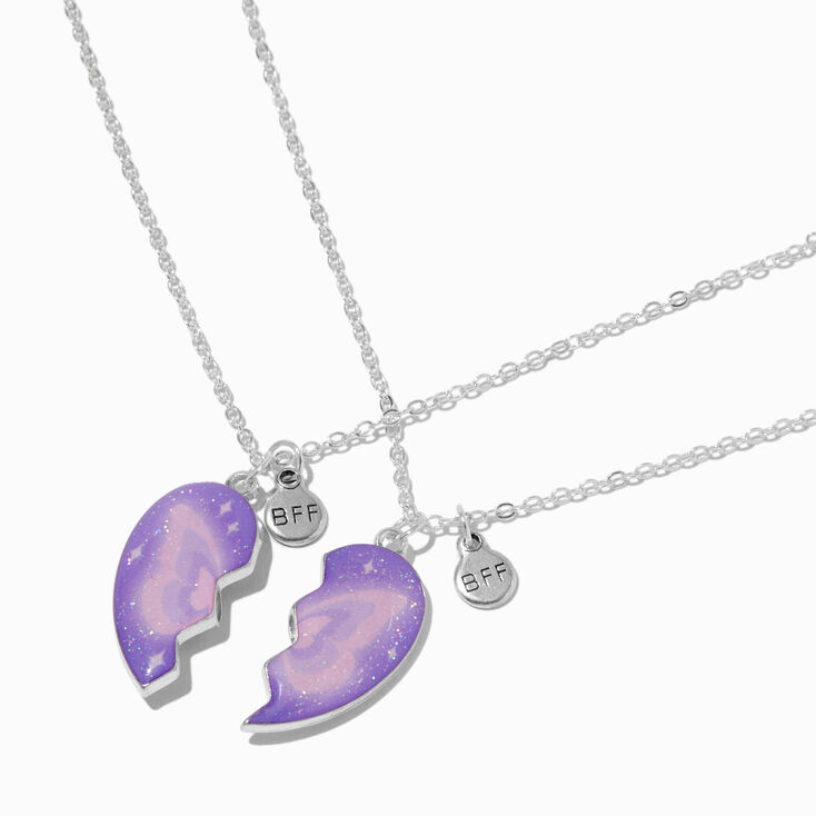 Best Friends Shadow Butterfly Split Heart Pendant Necklaces - 2 Pack,