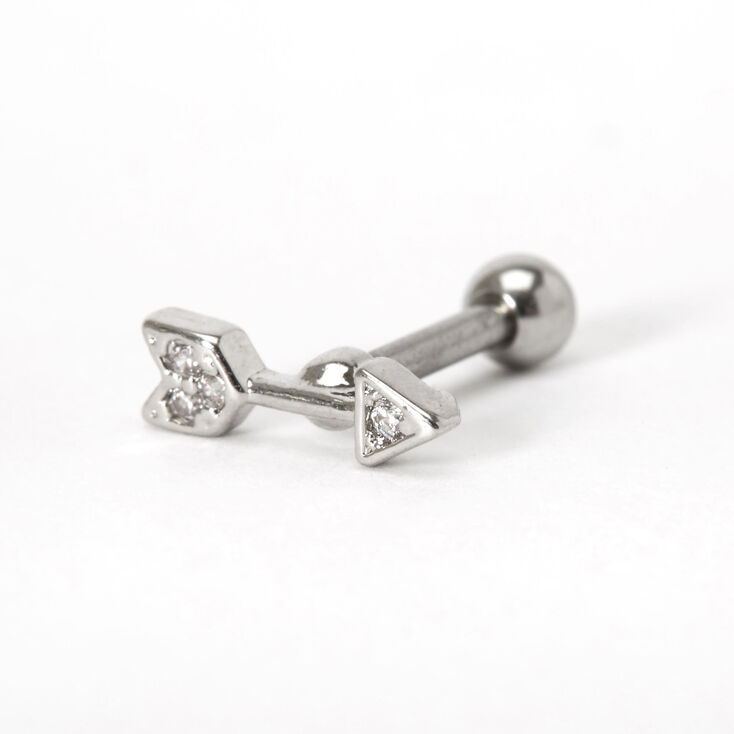 Silver 16G Cubic Zirconia Arrow Tragus Stud Earring,