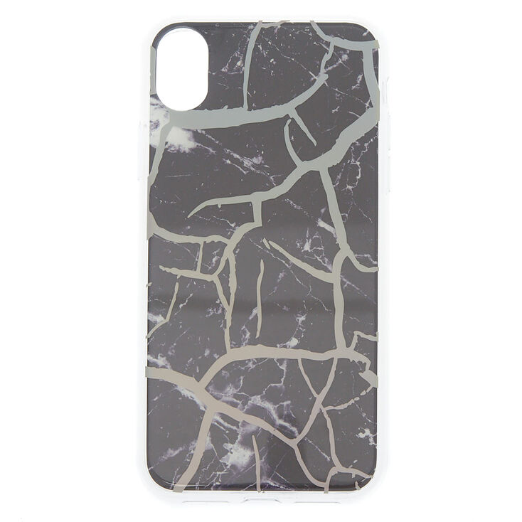 Claire's Coque de portable noire effet marbré craquelé - Compatible avec iPhone XR