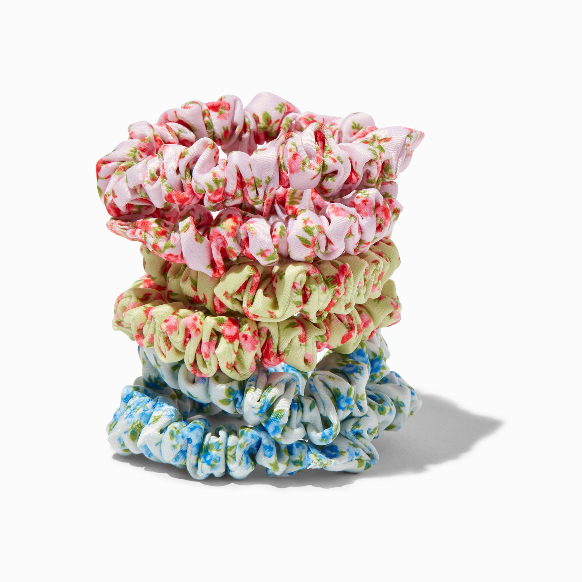View Claires Silky Floral Hair Scrunchies 6 Pack Bracelet Blue information