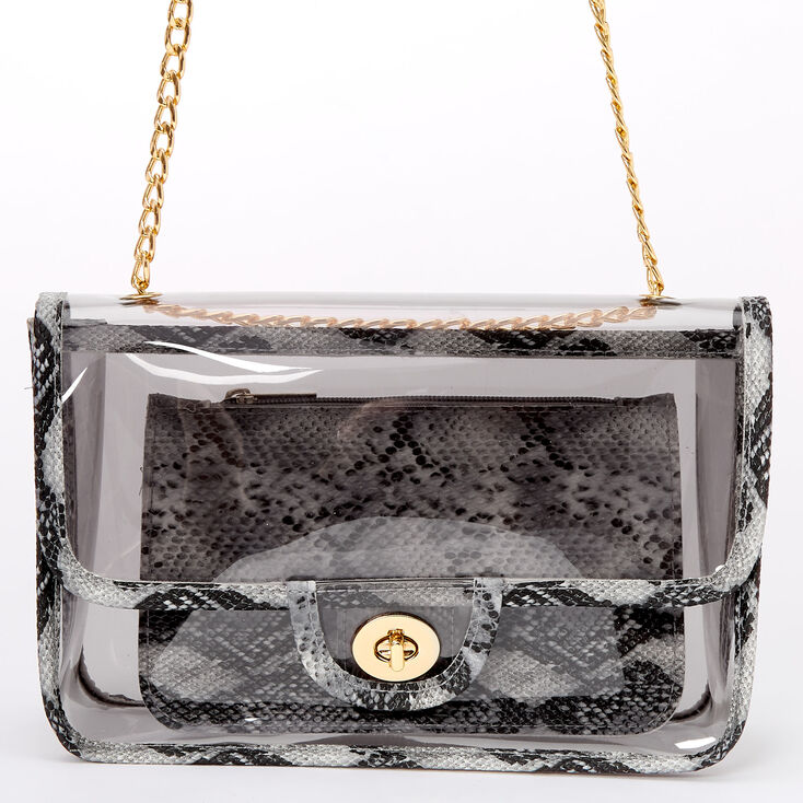 Claire's Sac à bandoulière transparent en imitation peau de serpent