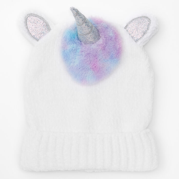 Claire's Bonnet en tissu chenille licorne - Blanc