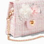 Claire&#39;s Club Pink Tweed Pearl Crossbody Bag,