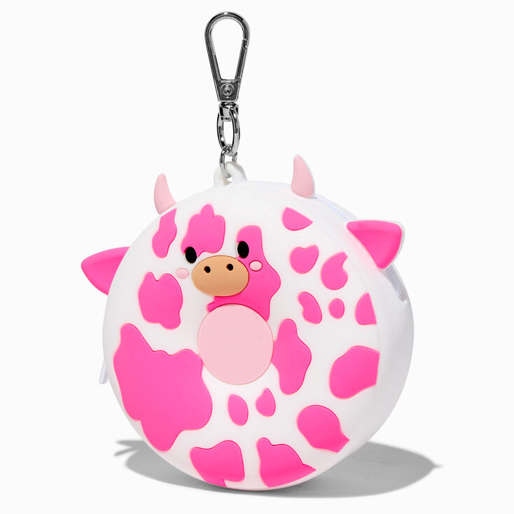 Porte-cl&eacute;s porte-monnaie en silicone sup&eacute;rette donut vache rose,