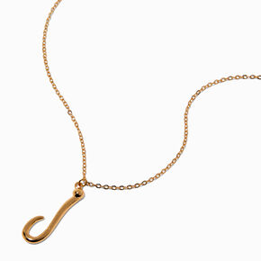 Gold-tone Curly Script Initial Pendant Necklace - J,
