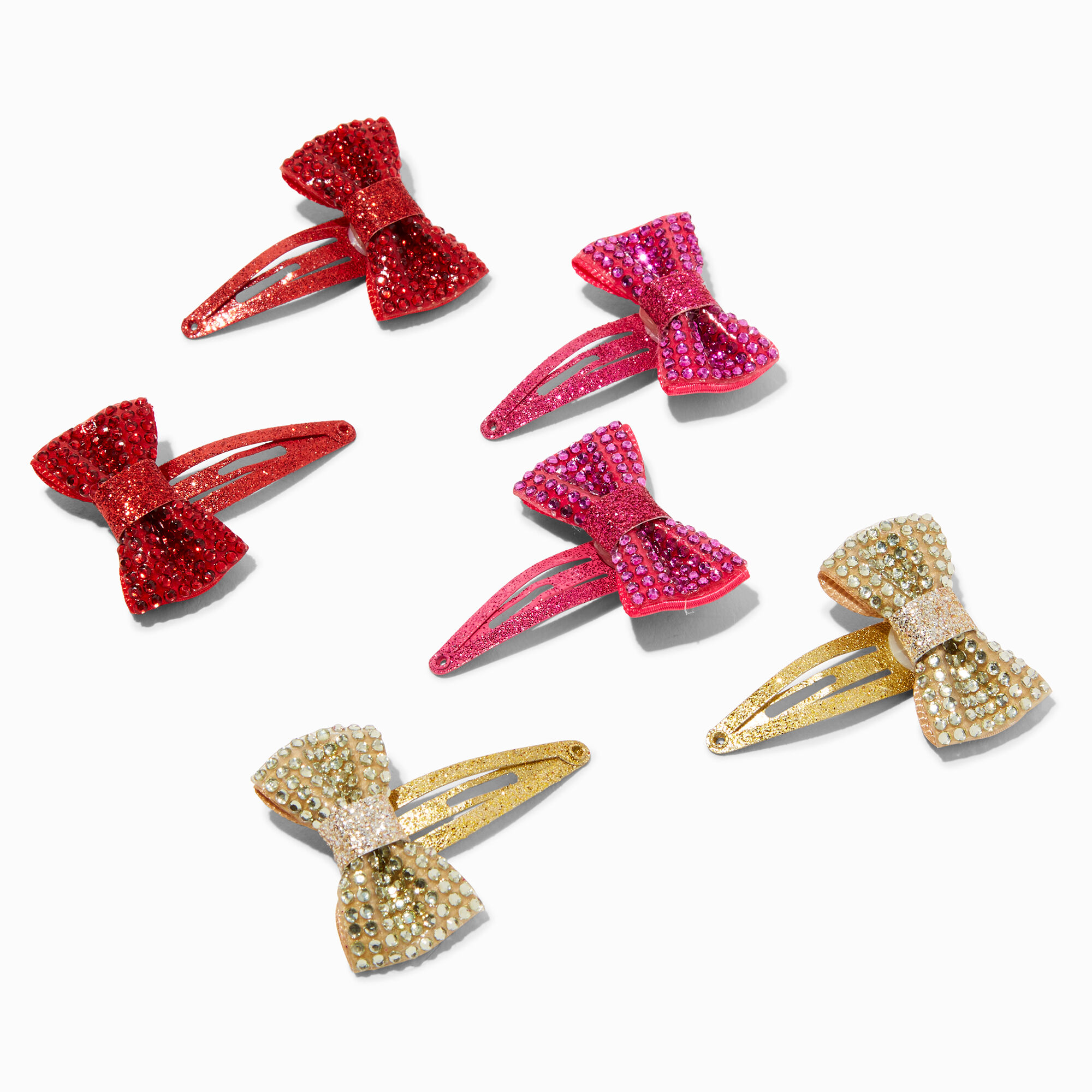 View Claires Club Holiday Diamond Bow Snap Hair Clips 6 Pack information