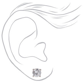 Silver-tone Cubic Zirconia Round Stud Earrings - 4MM, 5MM, 6MM,