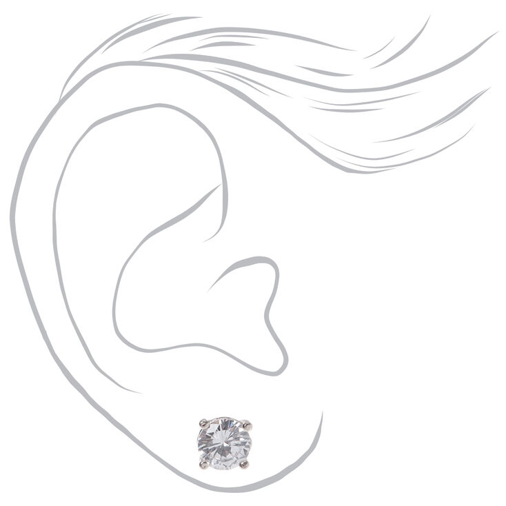 Silver Cubic Zirconia Round Stud Earrings - 4MM, 5MM, 6MM,