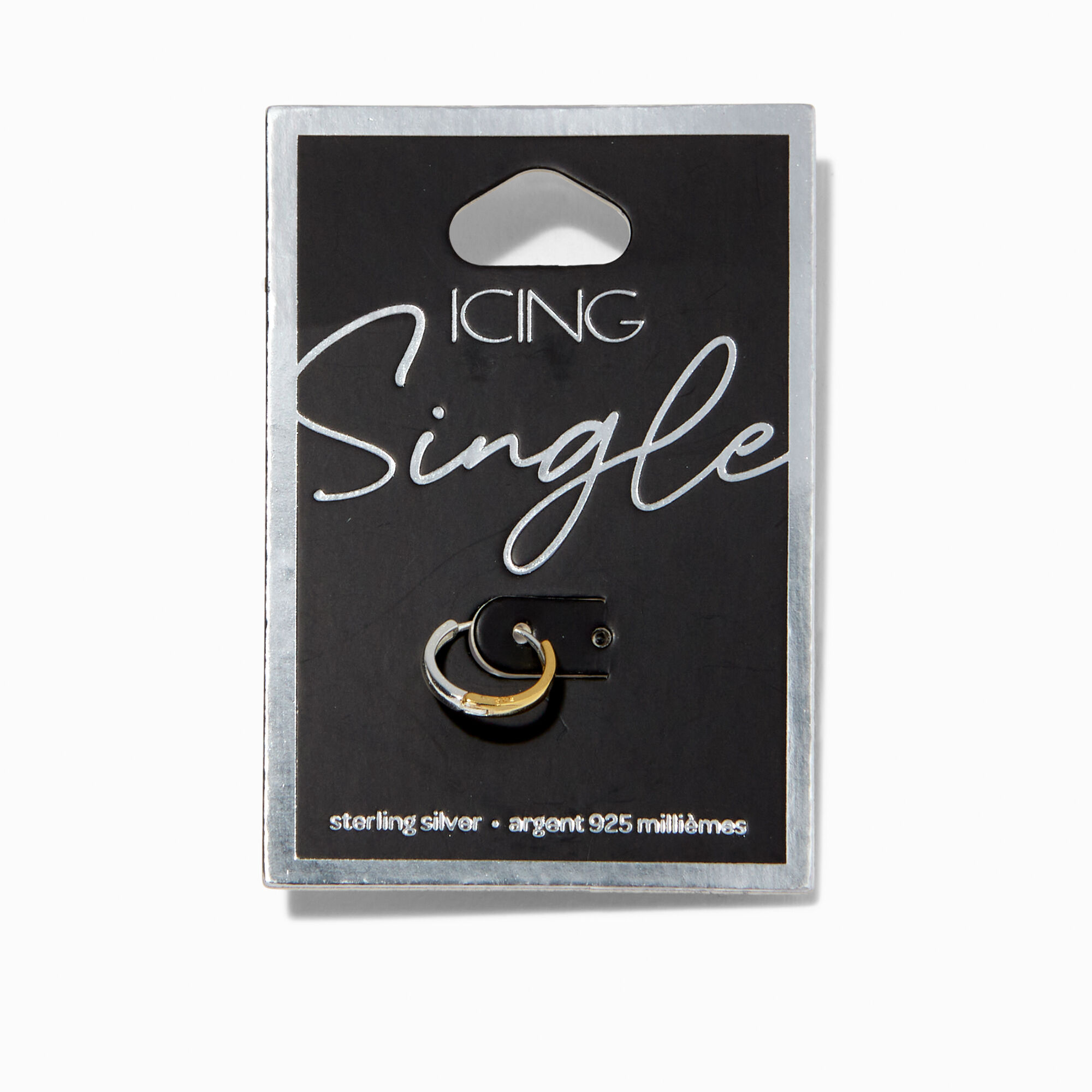 Sterling Silver One 8MM Two-Tone Hoop Earring,