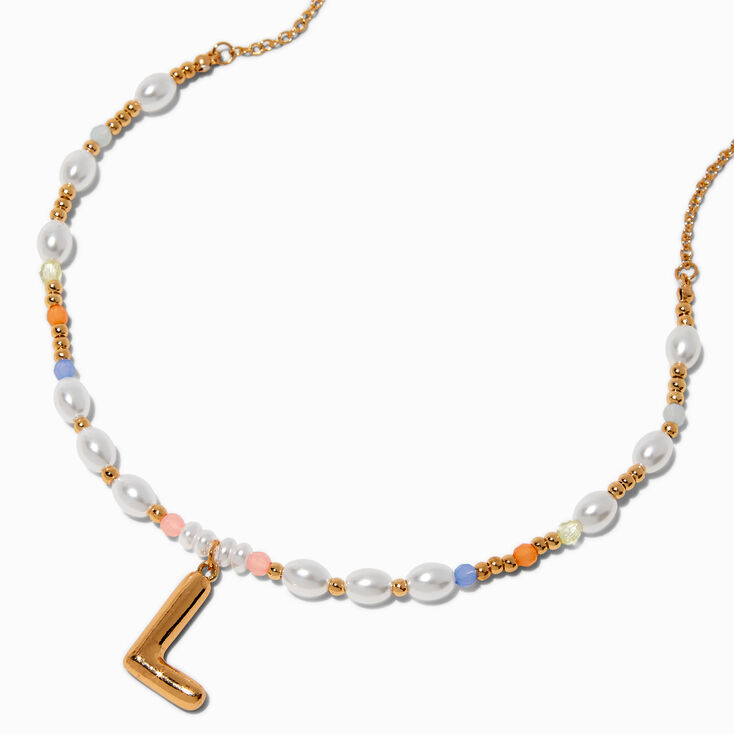 Gold-tone Bubble Initial Pastel Beaded Pendant Necklace - L,