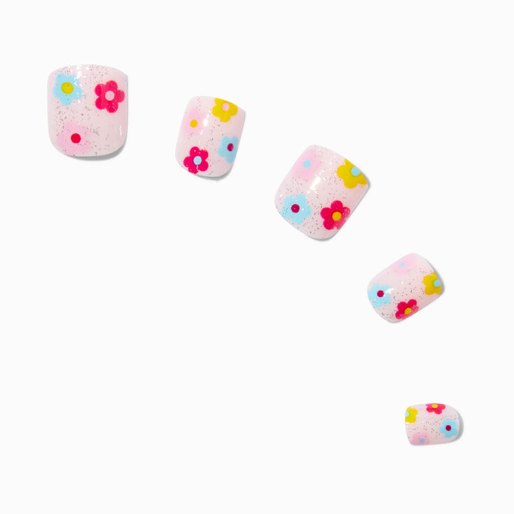 Multicolored Daisy Square Press On Faux Nail Set - 24 Pack,