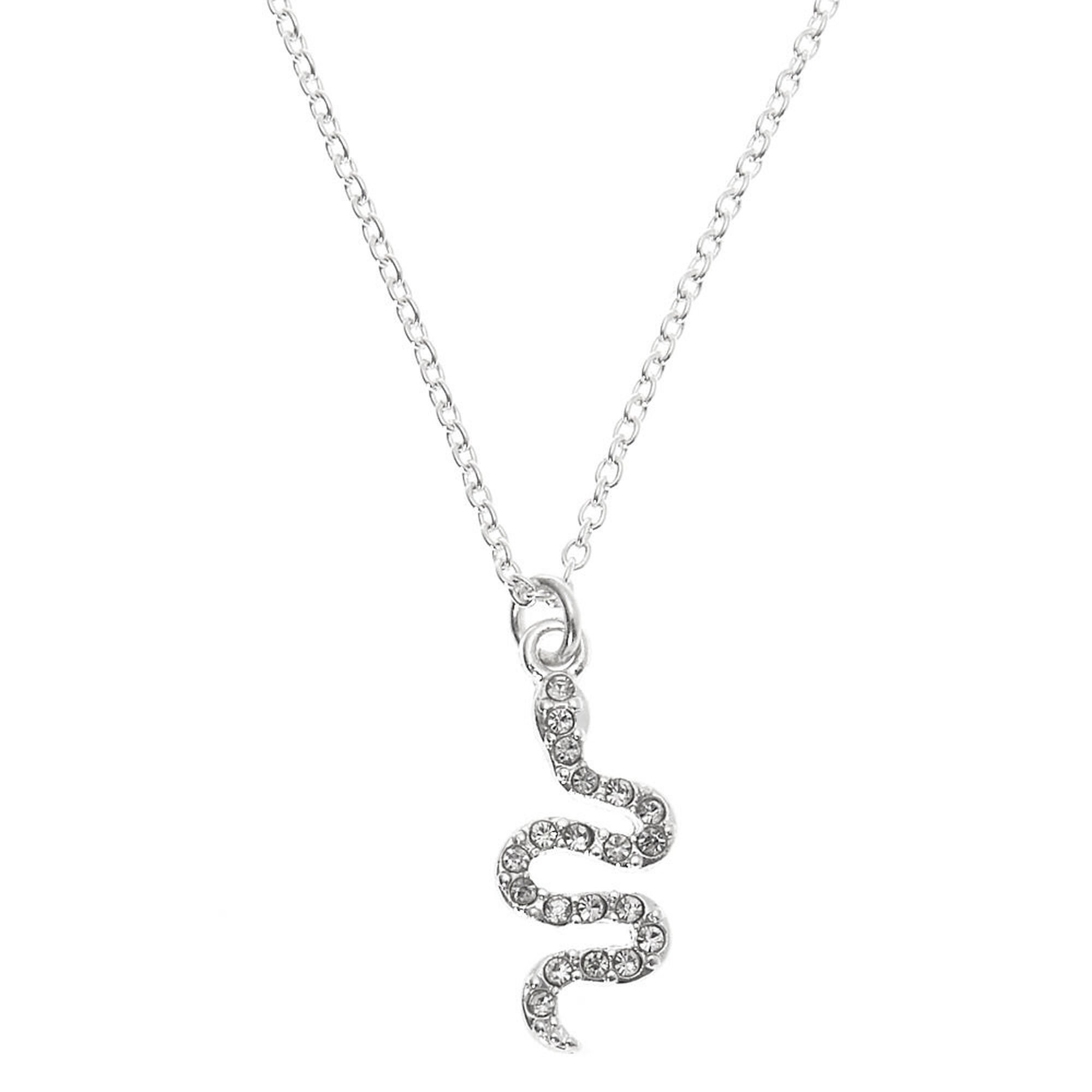 View Claires Tone Embellished Snake Pendant Necklace Silver information