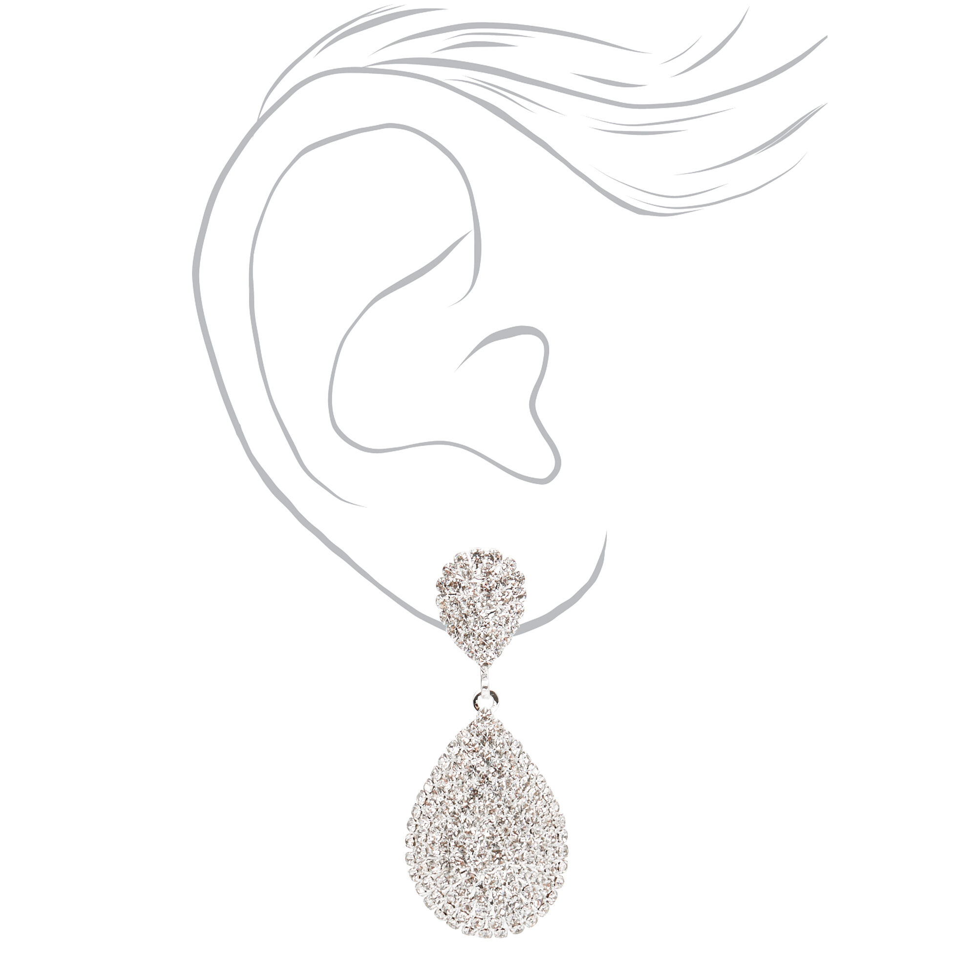 Silver 1.5" Pave Teardrop Drop Earrings,