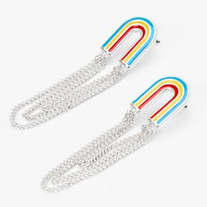 Silver 2&quot; Rainbow Chain Drop Earrings,
