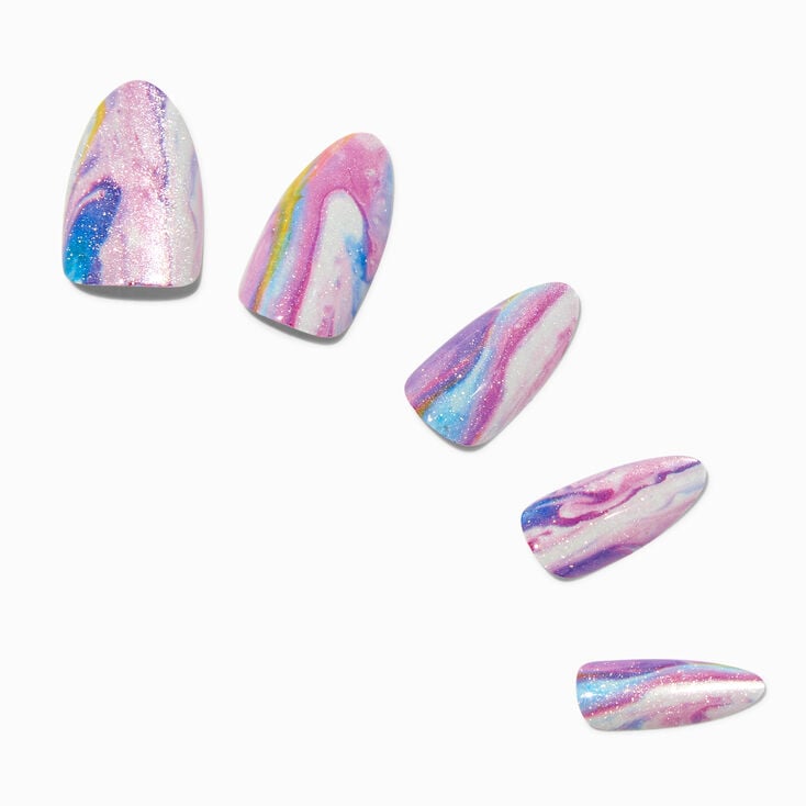 Purple Galaxy Long Almond Vegan Faux Nail Set - 24 Pack,