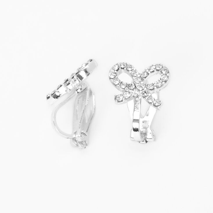 Silver Crystal Bow Clip-On Earrings,
