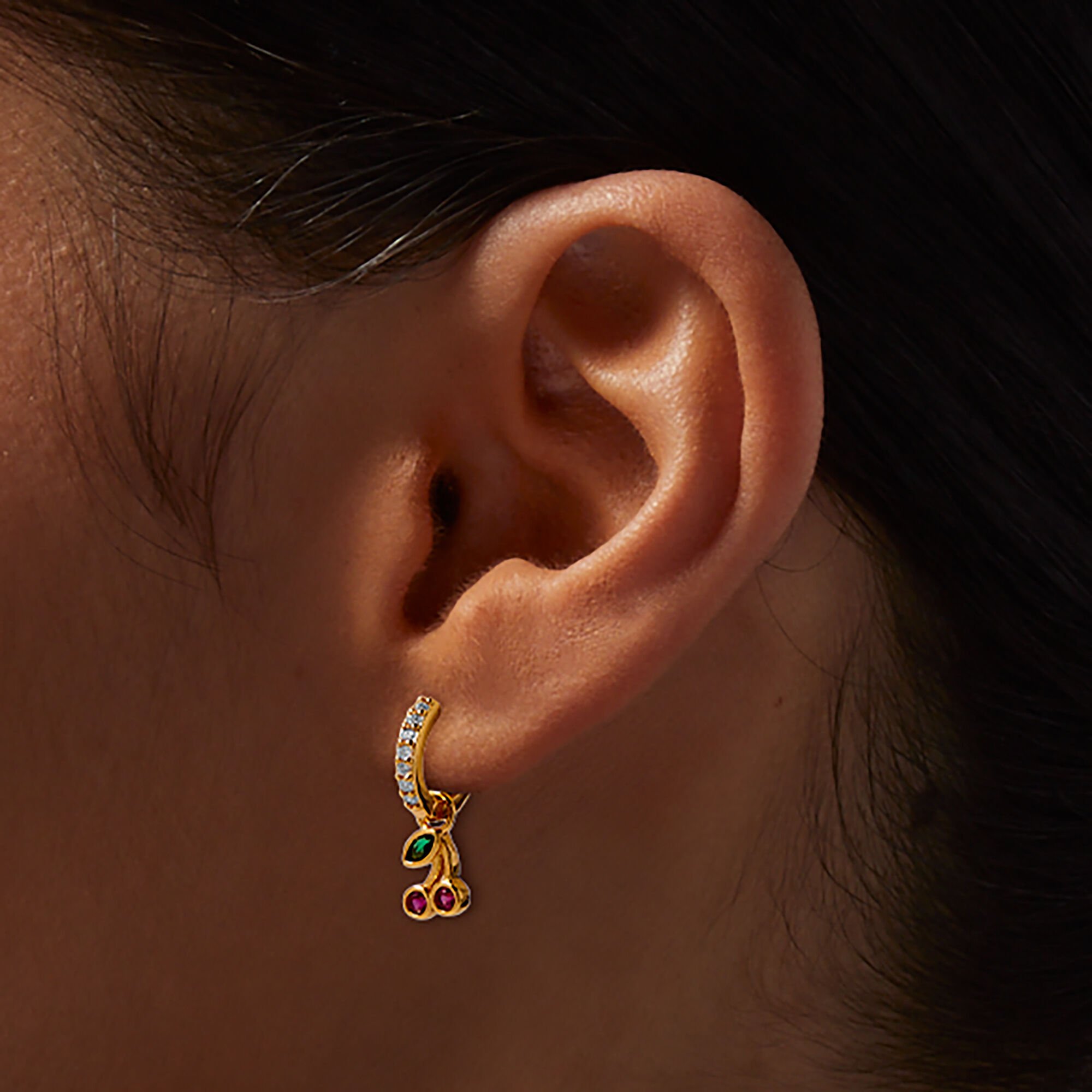 C LUXE by Claire's 18kt Gold Plated Cubic Zirconia Cherry Hoop Earrings,