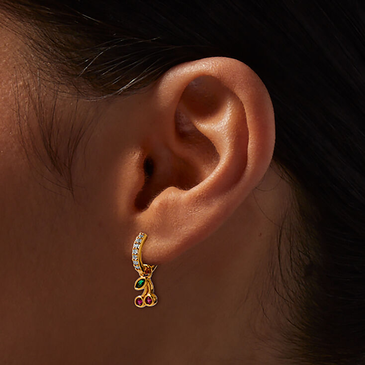 C LUXE by Claire&#39;s 18kt Gold Plated Cubic Zirconia Cherry Hoop Earrings,
