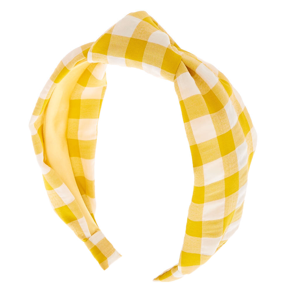 Gingham Knotted Headband - Yellow,