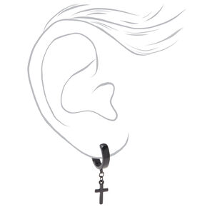 Black Cross 15mm Huggie Hoop Earrings,