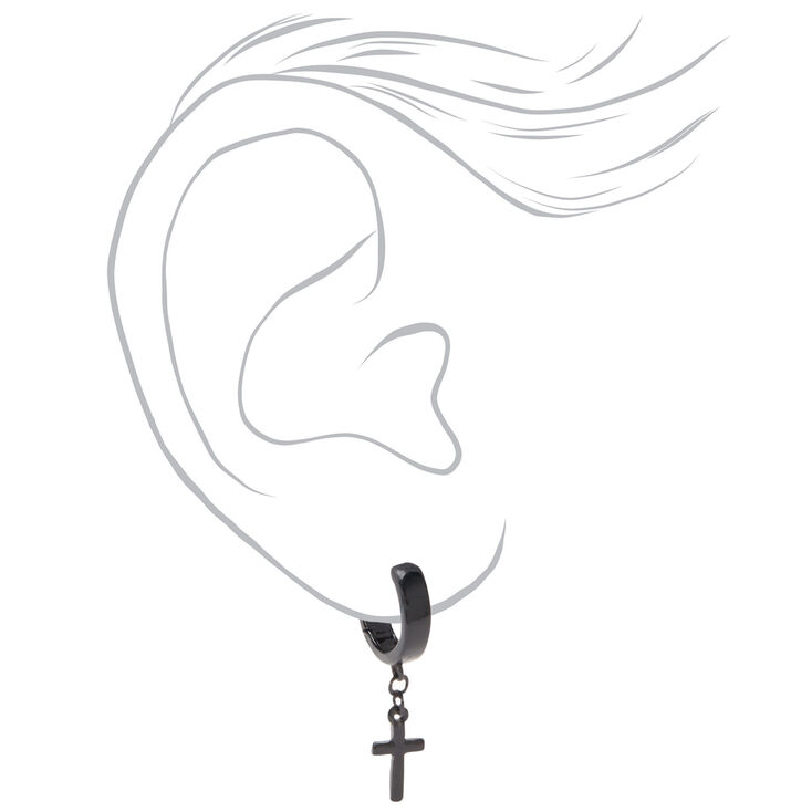 Black Cross 15mm Huggie Hoop Earrings,