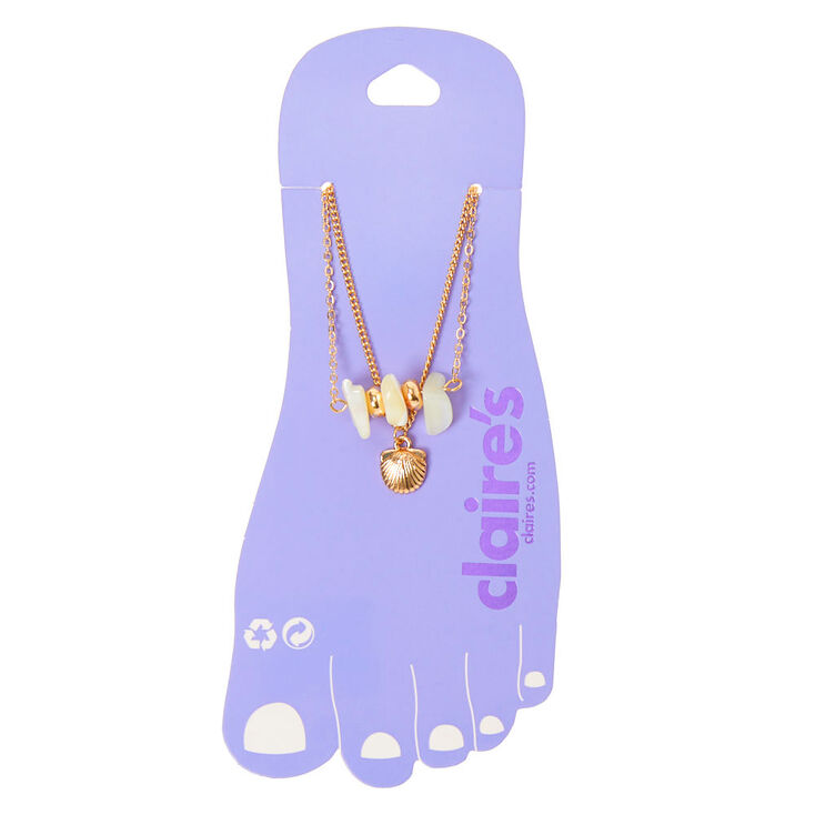 Gold Puka Chip Seashell Multi Strand Anklet,