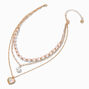 Gold-tone Mermaid Iridescent Heart Multi-Strand Necklace ,