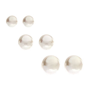 Graduated Pearl Stud Earrings - Ivory, 3 Pack,