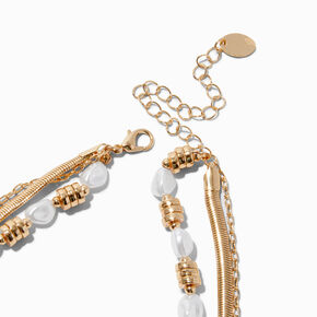 Gold-tone Pearl Textured Pendant Multi-Strand Necklace ,