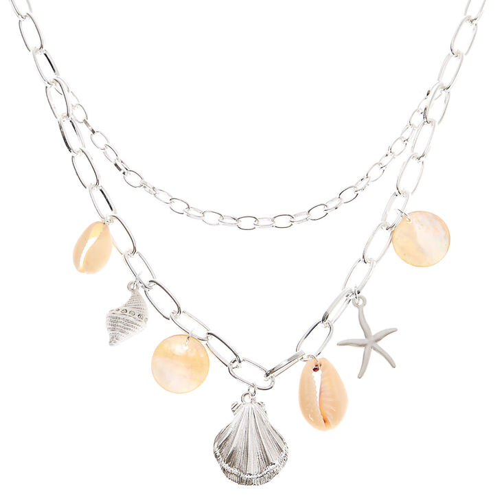 Silver Seashell Chain Statement Necklace,