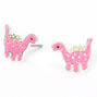 Silver Dinosaur Stud Earrings - Pink,