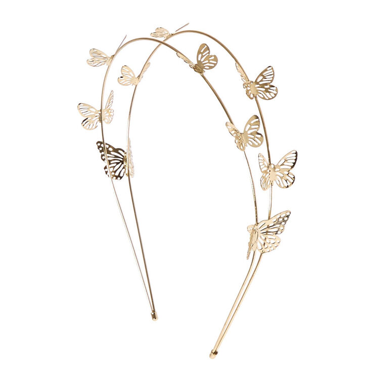 Gold Double Row Butterfly Headband,