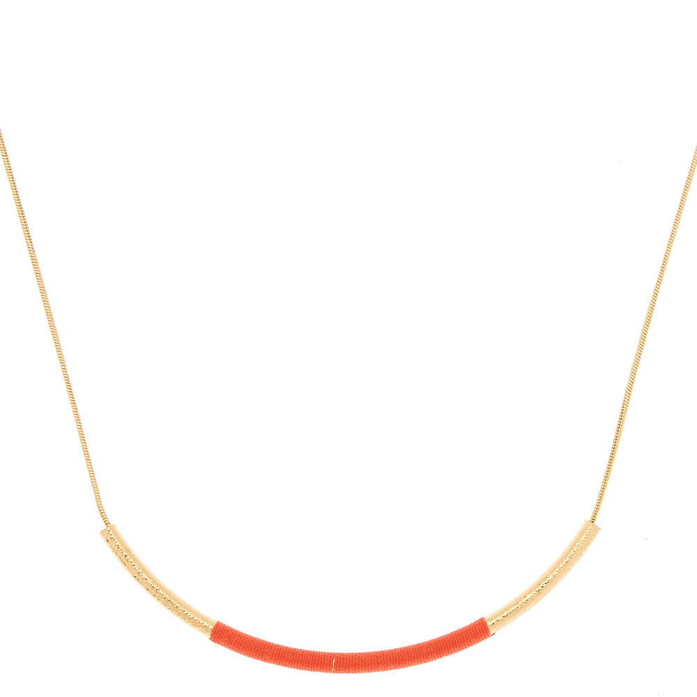 Gold Bar Statement Necklace - Coral,