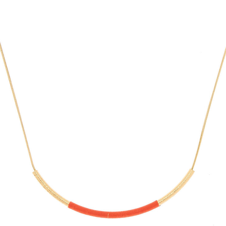 Gold Bar Statement Necklace - Coral,