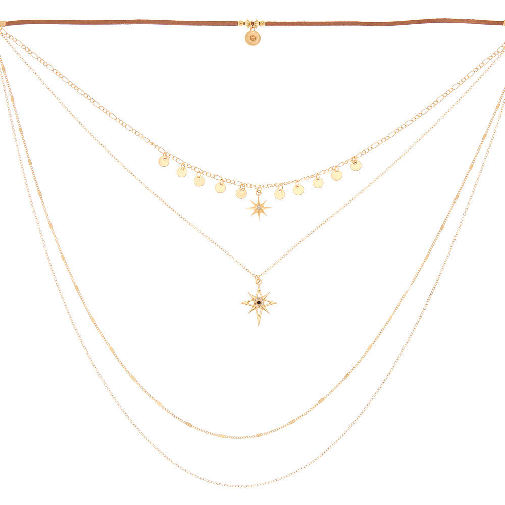 Gold Starburst Multi Strand Choker Necklace,