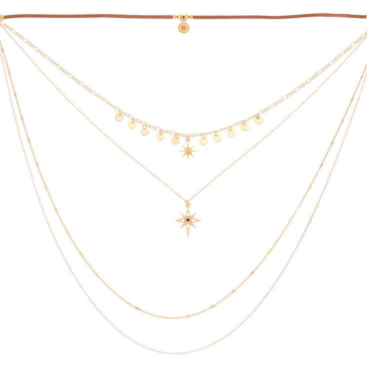 Gold Starburst Multi Strand Choker Necklace,