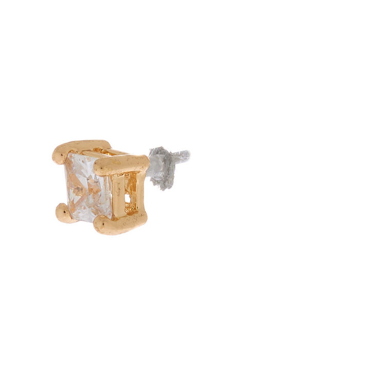 Gold Cubic Zirconia 4MM Square Stud Earrings,