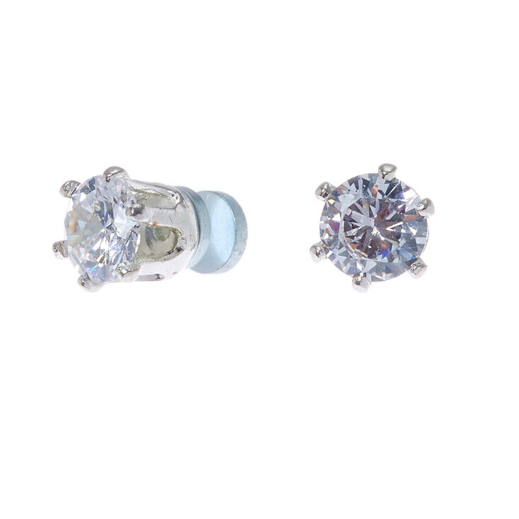 Silver Cubic Zirconia Round Magnetic Earrings - 5MM,