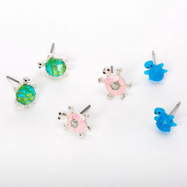 Silver Turtle Mix Stud Earrings - 3 Pack,