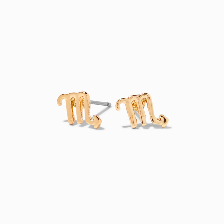 Gold Zodiac Stud Earrings - Scorpio,