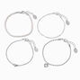 Silver-tone Heart &amp; Pearl Chain Bracelets - 4 Pack ,