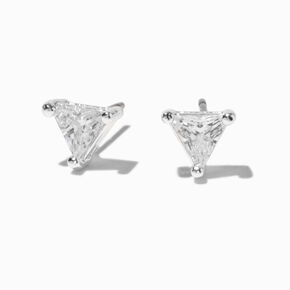 Silver-tone Cubic Zirconia 5mm Trillion Stud Earrings,