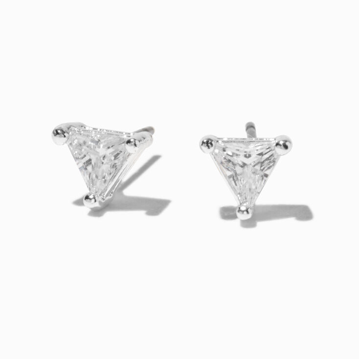Silver-tone Cubic Zirconia 5mm Trillion Stud Earrings,