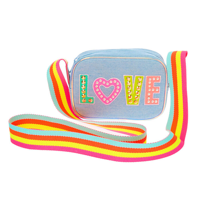 Rainbow Love Denim Crossbody Bag,