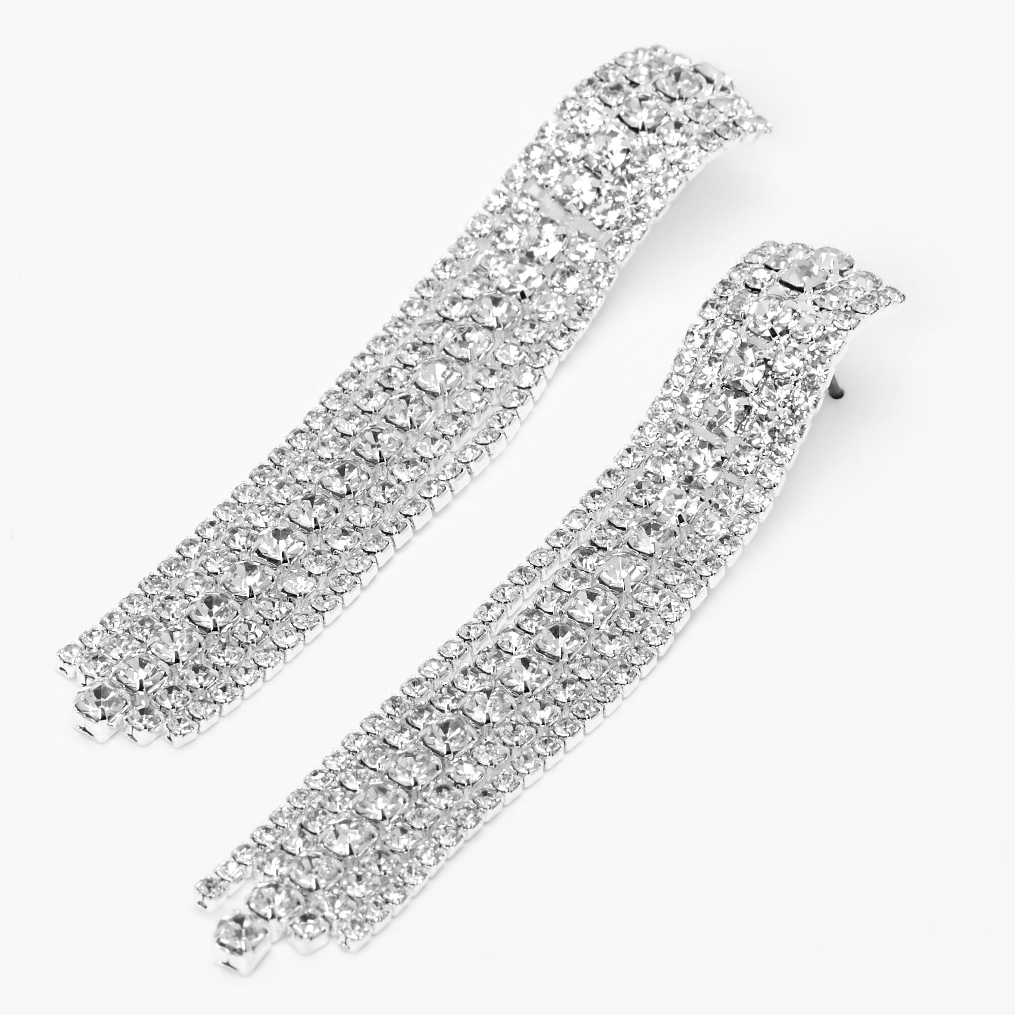 View Claires Tone 25 Thick Embellished Linear Drop Earrings Silver information