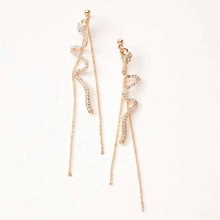 Gold 3.5&quot; Embellished Snake Chain Drop Earrings,