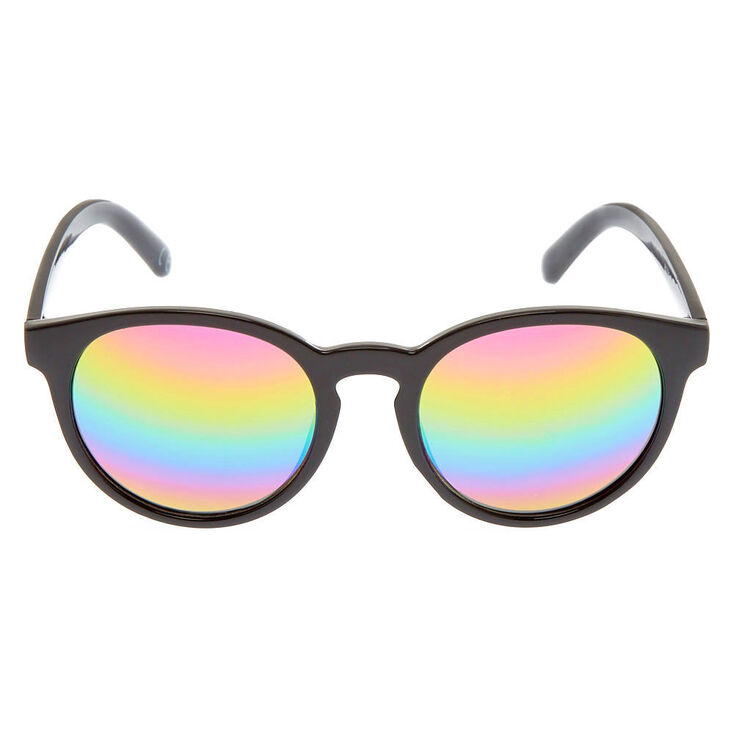 Round Rainbow Mirrored Sunglasses - Black,