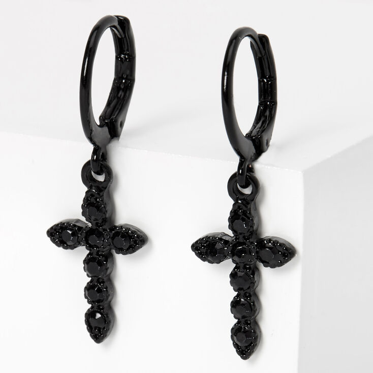 Boucles d&#39;oreilles huggies croix 10&nbsp;mm noires,