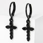 Black 10MM Embellished Cross Huggie Hoop Earrings,